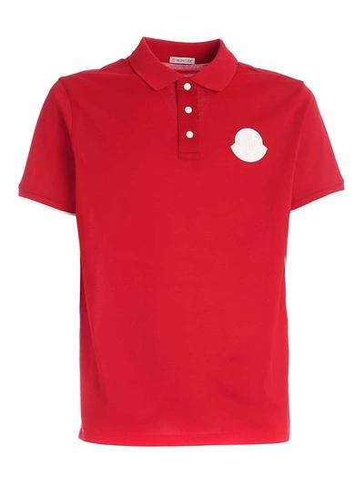 Shop Moncler Maxi Logo Patch Polo Shirt In Red