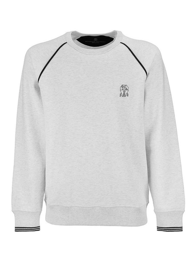 Shop Brunello Cucinelli Chest Logo Cotton Sweatshirt In Light Grey