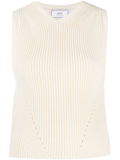 Shop Ami Alexandre Mattiussi Rib-knit Sleeveless Jumper In Neutrals