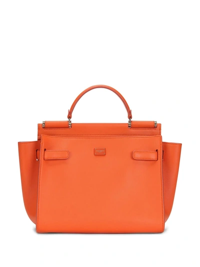 Shop Dolce & Gabbana Medium Sicily Leather Shoulder Bag In Orange