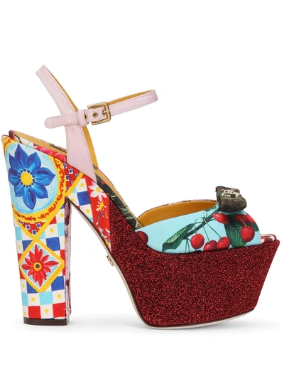 Shop Dolce & Gabbana Mixed-print Platform Sandals In Red