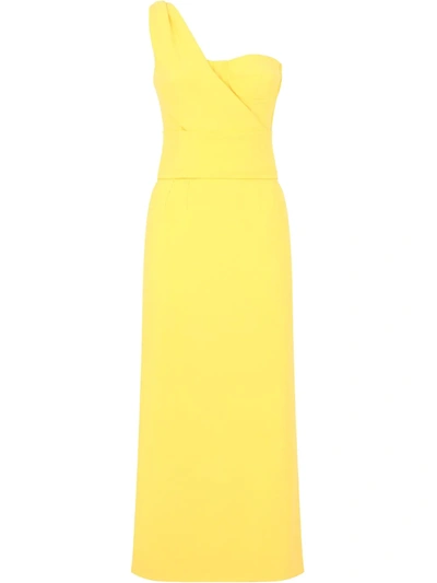Shop Dolce & Gabbana Off-shoulder Midi Dress In Yellow