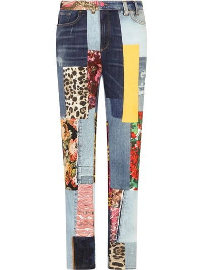 Shop Dolce & Gabbana Patchwork Skinny Jeans In Blue