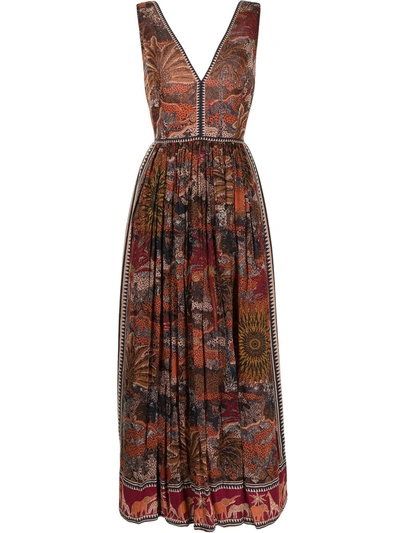 Shop Le Sirenuse Floral-print Flared Maxi Dress In Red