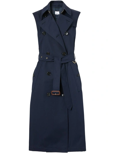 Shop Burberry Sleeveless Trench Coat In Blue