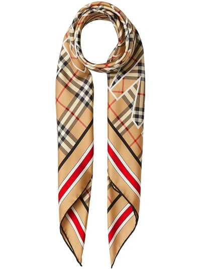 Shop Burberry Vintage Check Logo-print Square Scarf In Neutrals
