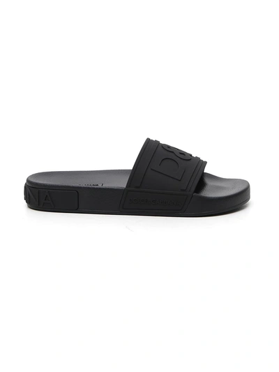 Shop Dolce & Gabbana Logo Embossed Slides In Black