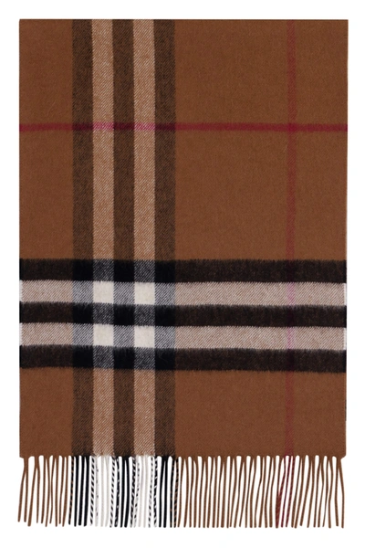 Shop Burberry Checked Cashmere Scarf In Brown