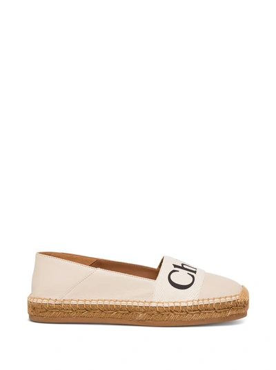 Shop Chloé Esapdrilles In Leather And Canvas With Rope Sole And Logo In White