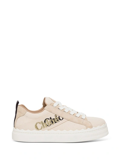 Shop Chloé Canvas And Leather Sneakers With Logo Embroidery And Print In White