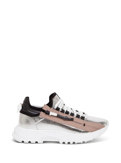 Shop Givenchy Spectre Low Runners Sneakers In Metalized Ripstop With Zip In Metallic