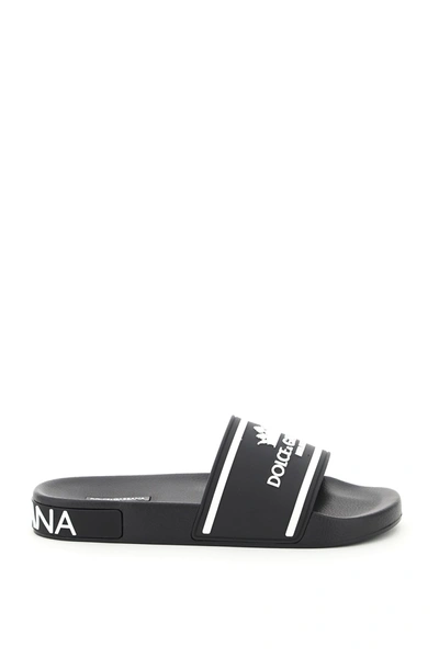 Shop Dolce & Gabbana Logo Rubber Slide In Nero Bianco (black)