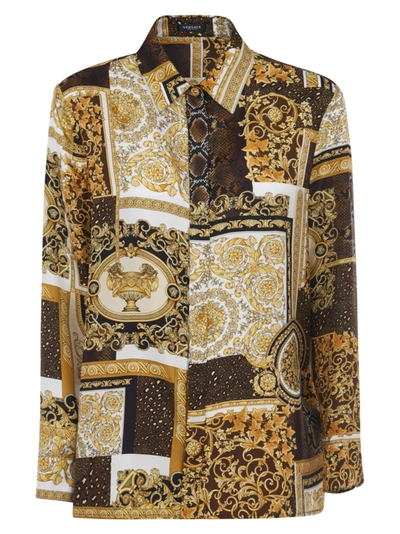 Shop Versace Long-sleeved Printed Shirt In Gold