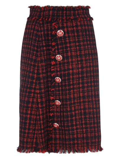 Shop Dolce & Gabbana Fringed Edge Detail Skirt In Red/black