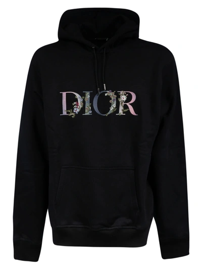 Shop Dior Floral Logo Hoodie In Black