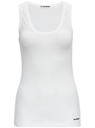 Shop Jil Sander White Cotton Tank Top With Logo