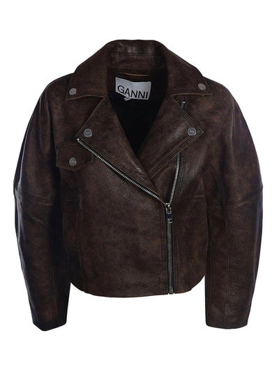 Shop Ganni Washed Leather Jacket In 132