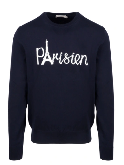 Shop Maison Kitsuné Parisien Tower Pullover In Blue