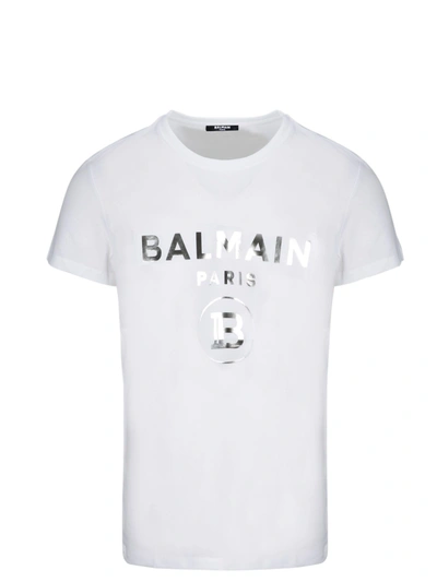 Shop Balmain Silver Foil T-shirt In White