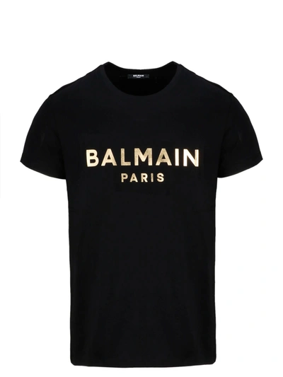 Shop Balmain Gold Foil T-shirt In Black