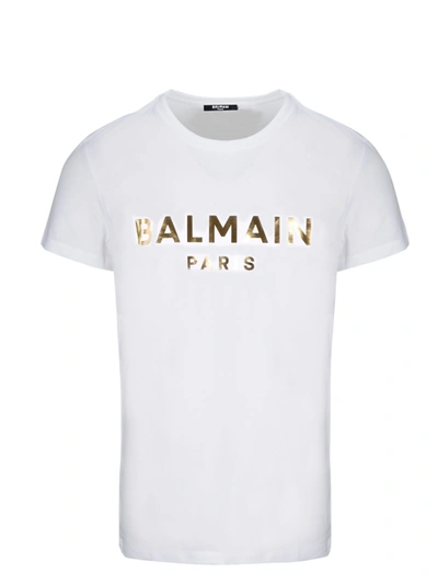 Shop Balmain Gold Foil T-shirt In White