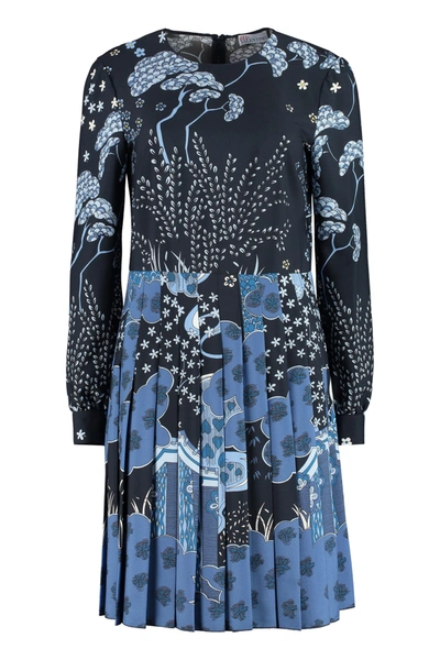 Shop Red Valentino Printed Crepe Dress In Blue