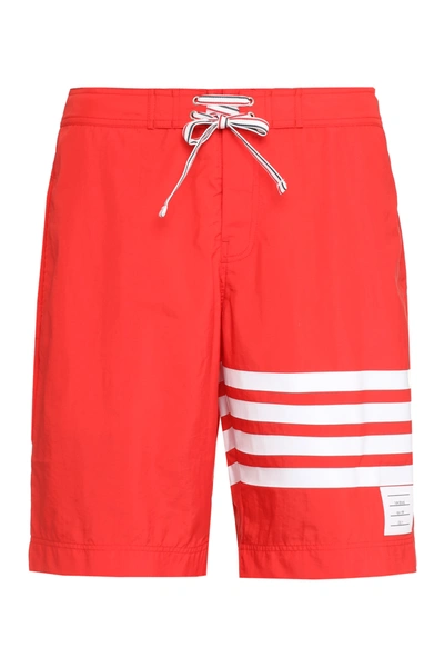 Shop Thom Browne Nylon Swim Shorts In Red