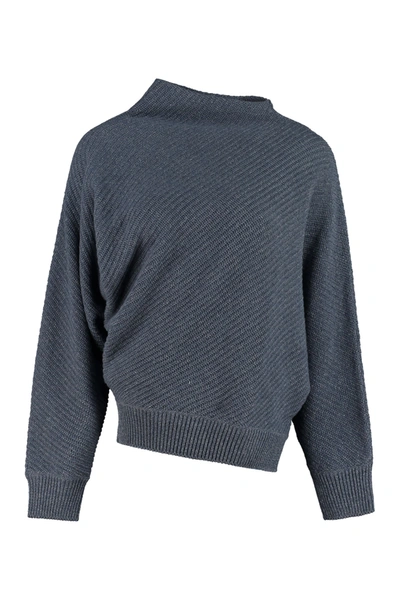 Shop Agnona Cashmere-linen Blend Sweater In Blue