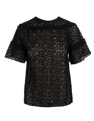 Shop P.a.r.o.s.h Black Ruffle-embellished Lace Blouse In Nero