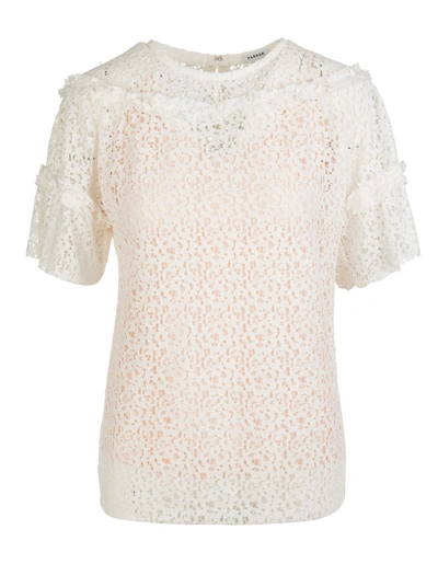 Shop P.a.r.o.s.h. White Ruffle-embellished Lace Blouse In Panna