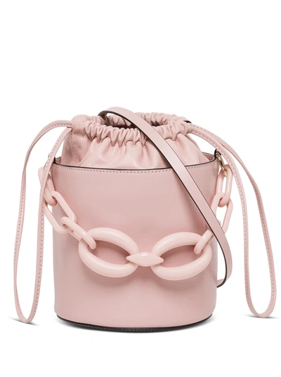 Shop Red Valentino Pink Leather Bucket Bag With Resin Chaini Detail In Beige