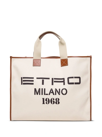 Shop Etro Globe Trotter 1968 Tote Bag In Canavs In White