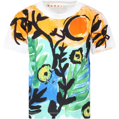 Shop Marni White T-shirt For Girl With Flowers In Multicolor