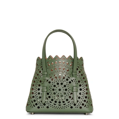 Shop Alaïa Mina 16 Aloe Green Leather Tote Bag