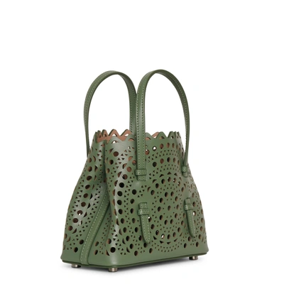 Shop Alaïa Mina 16 Aloe Green Leather Tote Bag