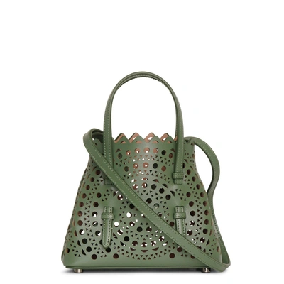 Shop Alaïa Mina 16 Aloe Green Leather Tote Bag