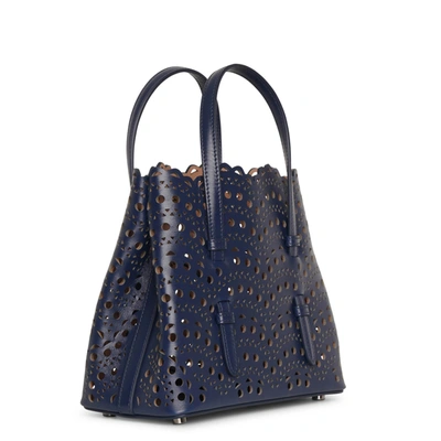 Shop Alaïa Mina 20 Dark Blue Leather Tote Bag
