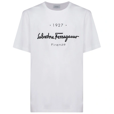Shop Ferragamo Men's Short Sleeve T-shirt Crew Neckline Jumper  1927 Signature In White