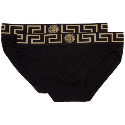 Shop Versace Men's Underwear Briefs 2 Pack In Black