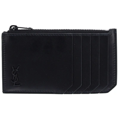 Shop Saint Laurent Men's Genuine Leather Credit Card Case Holder Wallet In Black