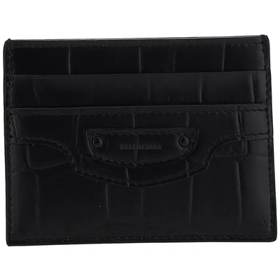 Shop Balenciaga Women's Genuine Leather Credit Card Case Holder Wallet In Black