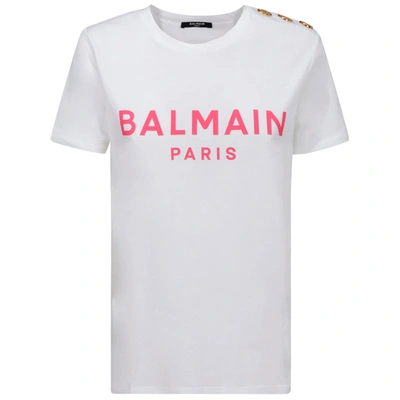 Shop Balmain Women's T-shirt Short Sleeve Crew Neck Round In White
