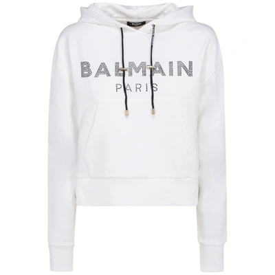 Shop Balmain Women's Sweatshirt Hood Hoodie In White
