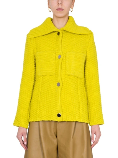 Shop Bottega Veneta Textured Knit Jacket In Yellow