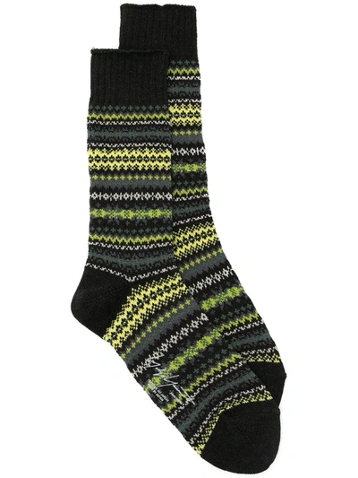 Shop Yohji Yamamoto Fair Isle Intarsia-knit Socks In Multicolour