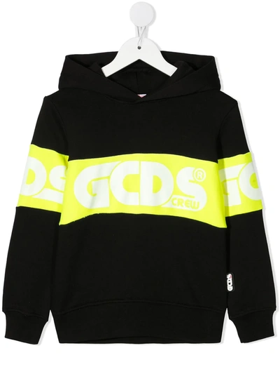 Shop Gcds Logo Print Stripe Hoodie In Black