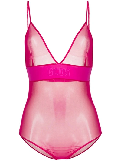 Shop Gcds Sheer Stretch-fit Bodysuit In Pink