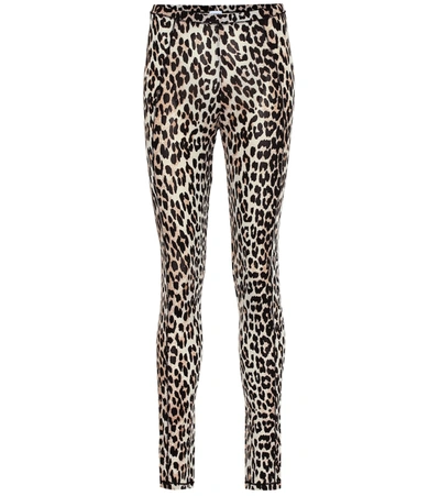 Shop Ganni Leopard-print Leggings In Brown