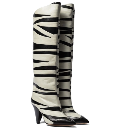 Shop Isabel Marant Larzee Zebra-appliqué Leather Knee-high Boots In White