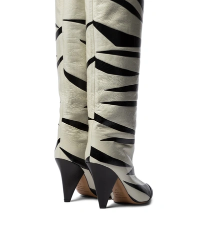 Shop Isabel Marant Larzee Zebra-appliqué Leather Knee-high Boots In White